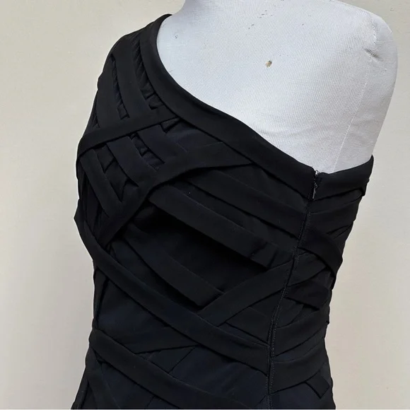 Tadashi Shoji One Shoulder Bodycon Mini Dress Size Small - Black - Picture 4 of 9